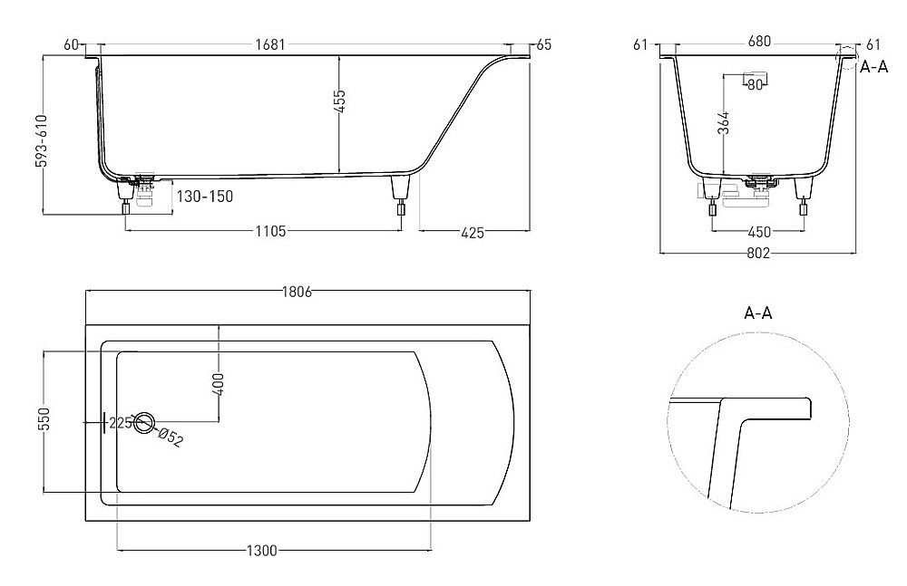 Ванна Salini Cascata KIT S-Sense 104513GF 180x80 RAL купить в интернет-магазине Sanbest
