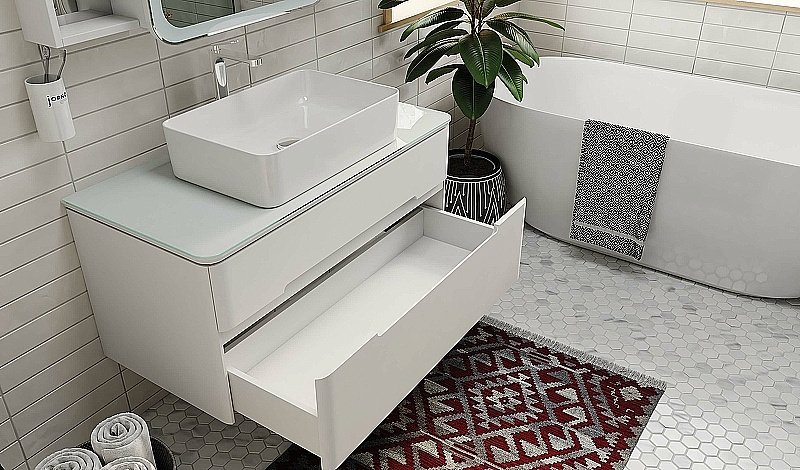 Тумба с раковиной Jorno Bosko 100 белая для ванной в интернет-магазине Sanbest