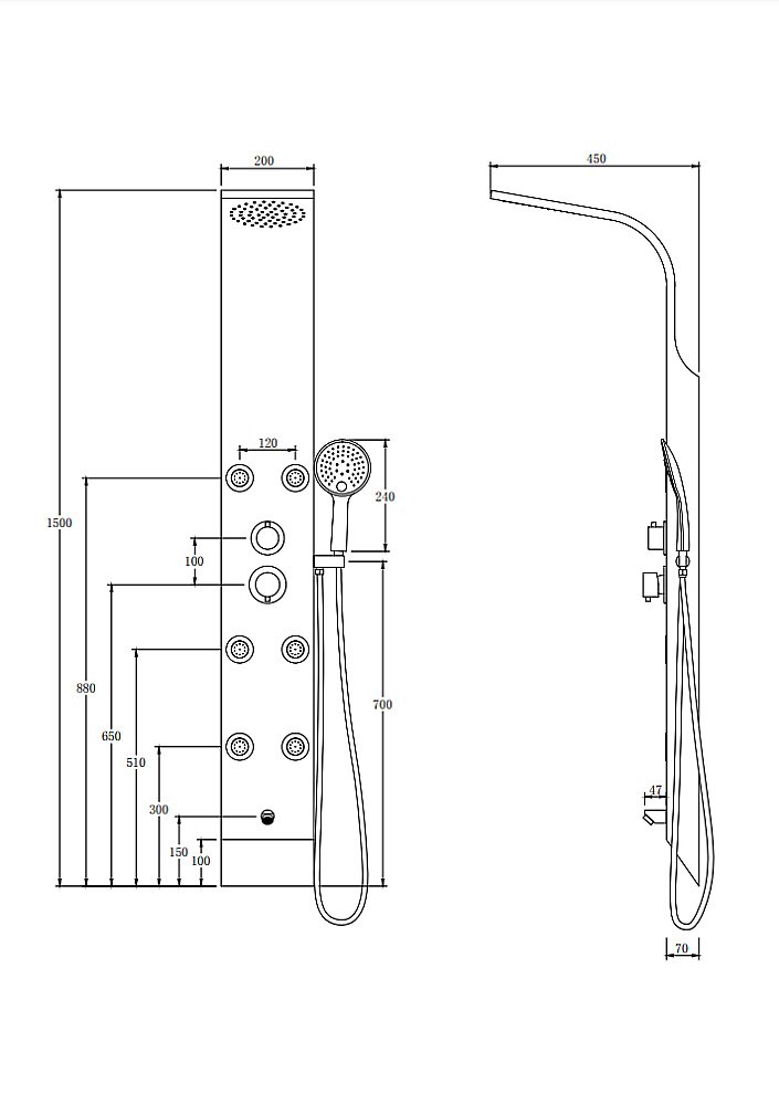 Душевая панель Taliente TA-G-A02Bb+s черная купить в интернет-магазине сантехники Sanbest