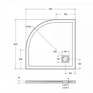 Душевой поддон Belbagno TRAY-MR-UNO-R-90-550-35-NERO-NO черный/решетка черная матовая купить в интернет-магазине Sanbest