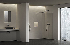 Душевое ограждение Ravak Walk-In Air Wall 120 GW9WG0300Z1C профиль черный/стекло прозрачное купить в интернет-магазине Sanbest