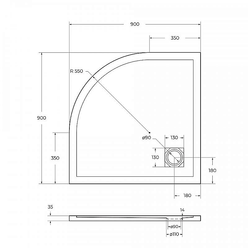 Душевой поддон Belbagno TRAY-MR-UNO-R-90-550-35-NERO-NO черный/решетка черная матовая купить в интернет-магазине Sanbest