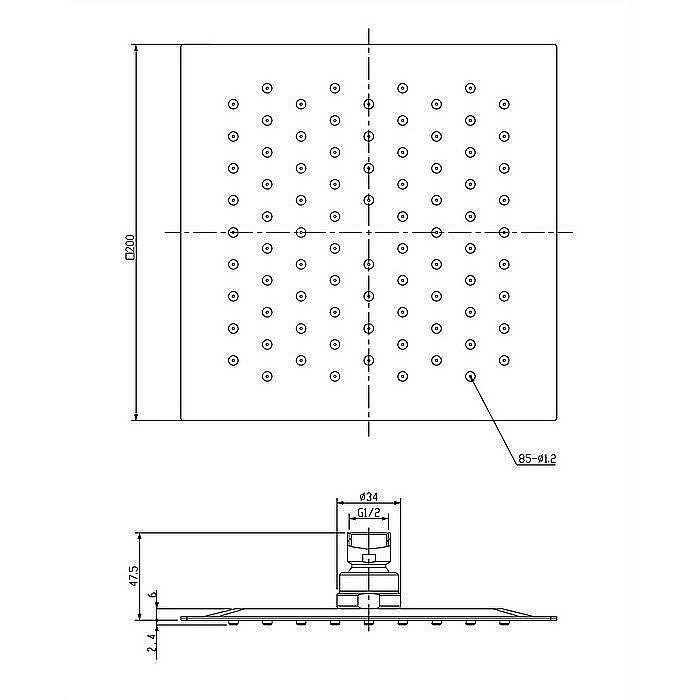 Верхний душ OMNIRES Ultra Slimline WGU220/KCR купить в интернет-магазине сантехники Sanbest
