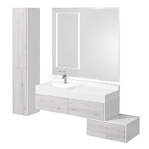 Тумба с раковиной Акватон Сакура 100 белая глянцевая/ольха наварра для ванной в интернет-магазине Sanbest