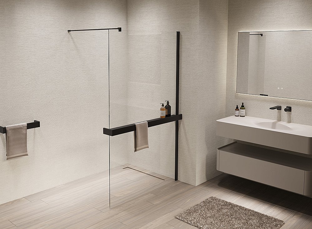 Душевая перегородка Vincea Walk-In VSW-1HR120CLB 120x200 профиль черный/стекло прозрачное купить в интернет-магазине Sanbest