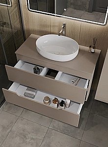 Тумба с раковиной Orange Line 100 Li-100TuLMDF+B05-520W латте/белый для ванной в интернет-магазине Sanbest