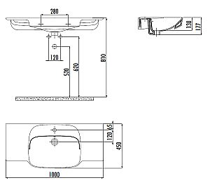 Врезная сверху столешницы раковина CREAVIT Saily 100х45 SY100-00SM00E-0000  угольно-черный матовый купить в интернет-магазине Sanbest