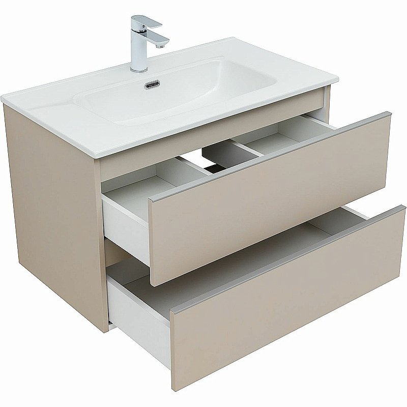 Тумба с раковиной Aquanet Вега 80 329585 бежевая для ванной в интернет-магазине Sanbest