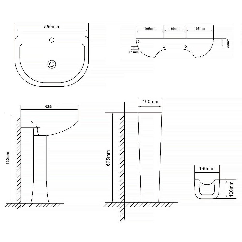 Раковина на пьедестале Loranto Liri CS-BMP009 55 белая купить в интернет-магазине Sanbest