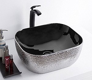 Раковина накладная Ceramalux NC 50 D1302H020 серебро, черная купить в интернет-магазине Sanbest