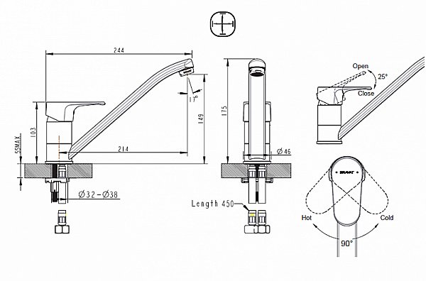 Смеситель для кухни BRAVAT Alfa F7120178CP-2 купить в интернет-магазине сантехники Sanbest