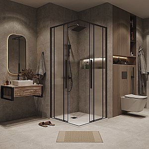 Душевой уголок Grossman Galaxy 300.K33.01.9090.21.02 90x90 стекло шиншилла/профиль черный матовый купить в интернет-магазине Sanbest