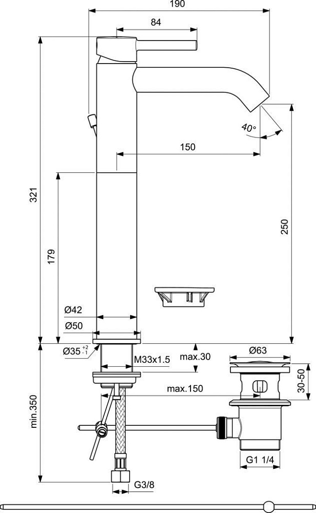 Смеситель для раковины Ideal Standard CERALINE BC194XG купить в интернет-магазине сантехники Sanbest