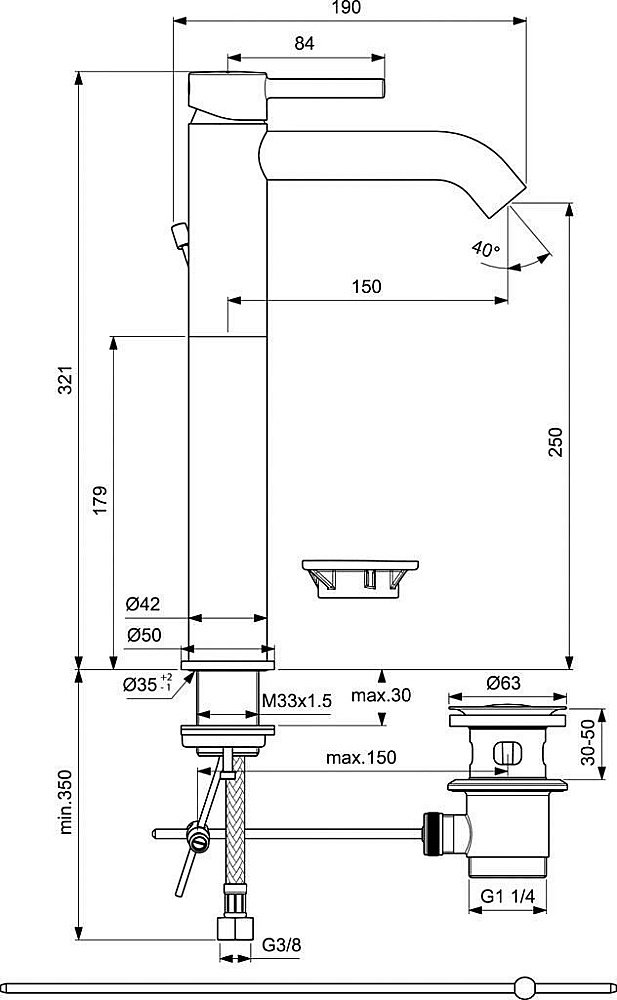 Смеситель для раковины Ideal Standard CERALINE BC194XG купить в интернет-магазине сантехники Sanbest