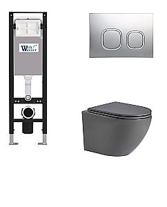 Унитаз с инсталляцией WeltWasser AMBERG 350 + MERZBACH 043 MT-GR + AMBERG RD-CR серый матовый/кнопка хром купить в интернет-магазине Sanbest