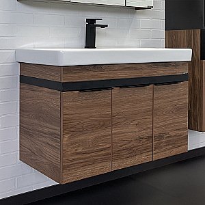 Тумба с раковиной Comforty Соло 00-00010979 90 дуб тёмно-коричнвый для ванной в интернет-магазине Sanbest