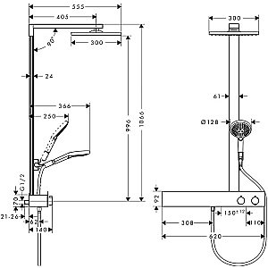 Душевая система Hansgrohe Raindance E 300 с термостатом ShowerTablet 600 27363000 хром купить в интернет-магазине сантехники Sanbest