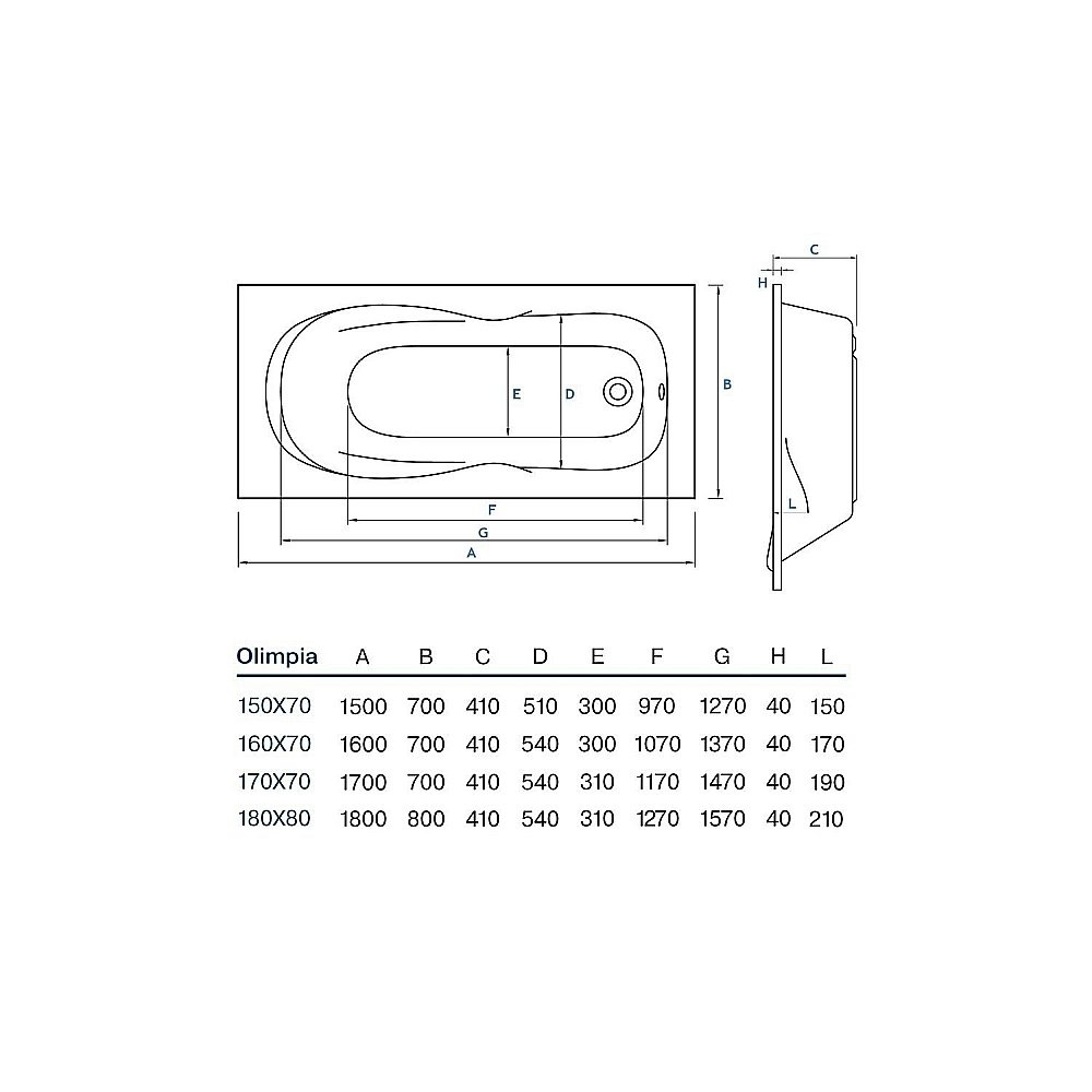 Ванна акриловая Koller Pool Olimpia 160x70 OLIMPIA160X70 белая купить в интернет-магазине Sanbest