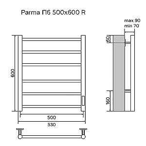 Полотенцесушитель электрический Azario PARMA П6 500х600 AZ10856 хром купить в интернет-магазине сантехники Sanbest
