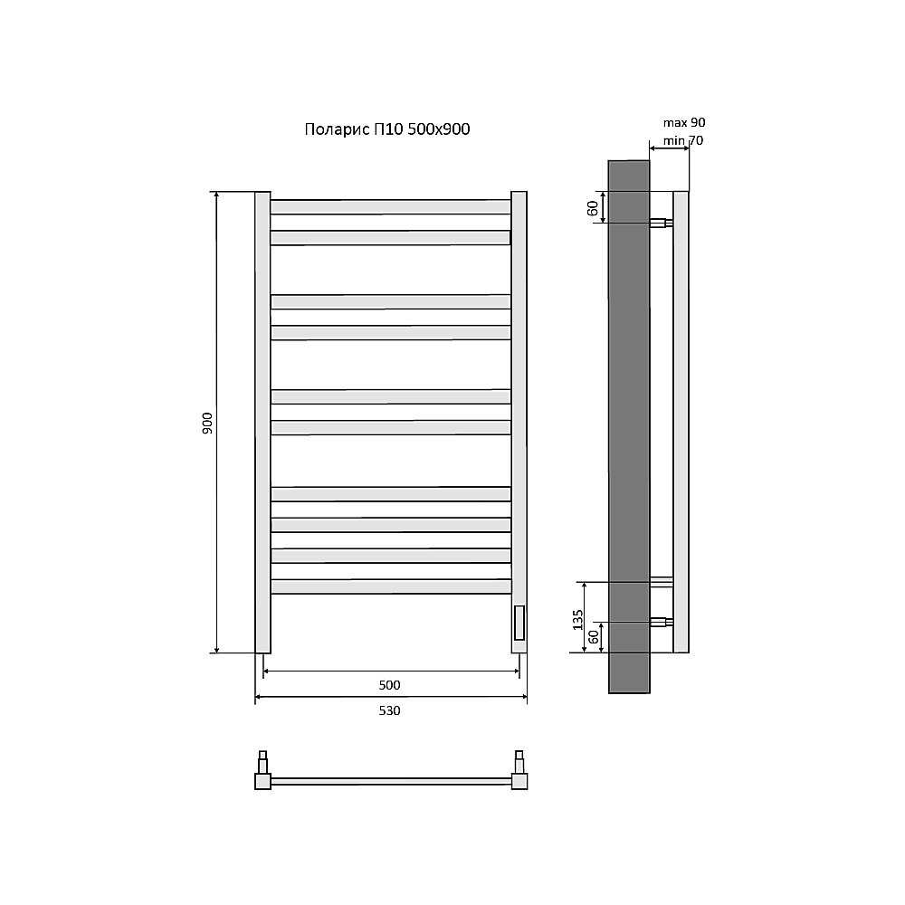Полотенцесушитель Aquatek Поларис П10 500х900 AQ EL KO1090BL черный муар купить в интернет-магазине сантехники Sanbest