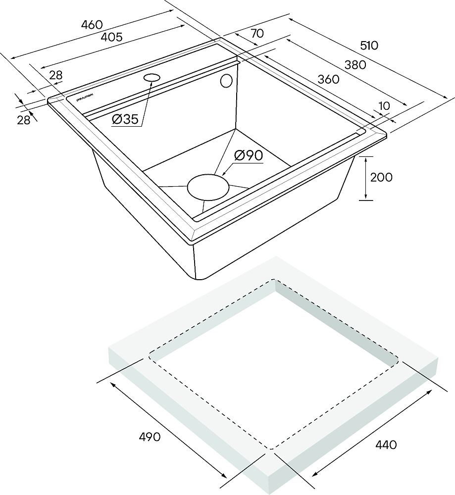 Кухонная мойка Paulmark STEPIA 45 + ролл-мат STEP PM114651-WH+R375-BS белый купить в интернет-магазине сантехники Sanbest