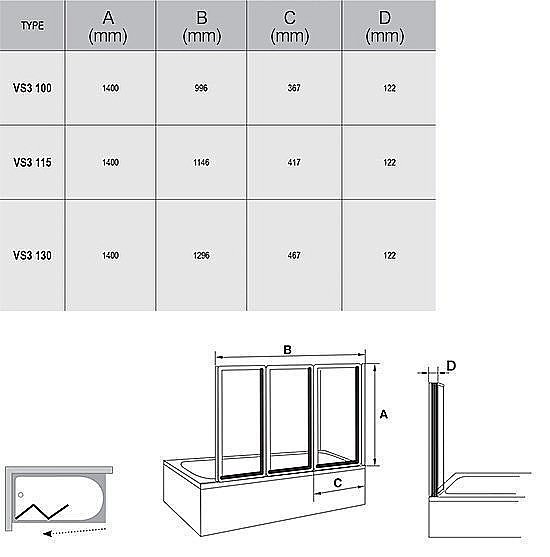 Шторка для ванной Ravak Supernova VS3 100 купить в интернет-магазине Sanbest