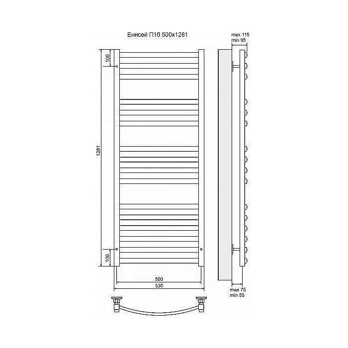 Полотенцесушитель электрический Terminus Енисей П16 500x1281 левый/правый купить в интернет-магазине сантехники Sanbest