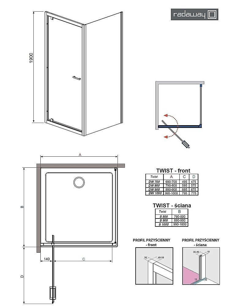 Душевой уголок Radaway Twist DWJ+S 80х75 купить в интернет-магазине Sanbest