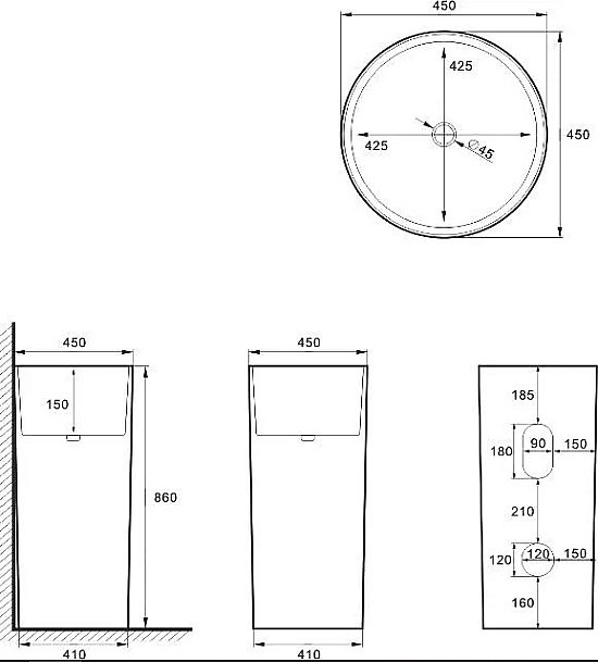 Раковина SantiLine 45 SL-4014MB черная матовая купить в интернет-магазине Sanbest