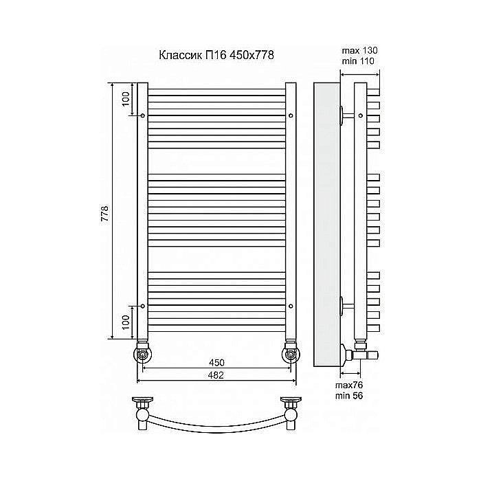 Полотенцесушитель водяной Terminus Классик П16 450x778 купить в интернет-магазине сантехники Sanbest