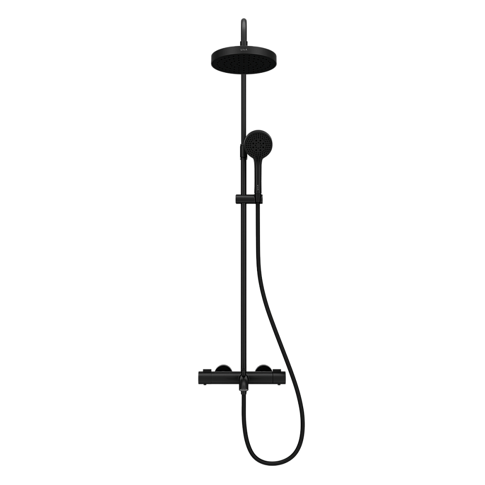 Душевая система VitrA Base Round A4730336EXP с термостатом, матовая черная купить в интернет-магазине сантехники Sanbest