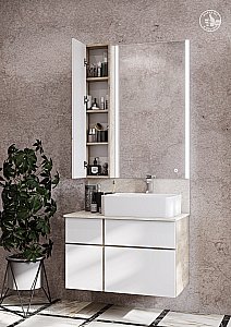 Шкаф подвесной Акватон Мишель 23 дуб эндгрейн/белый для ванной в интернет-магазине сантехники Sanbest