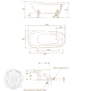 Ванна Migliore Bella DECOR на лапах MIGLIORE 25128 170х80 белая/золото купить в интернет-магазине Sanbest