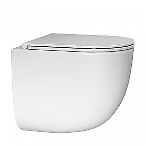 Унитаз подвесной ABBER Bequem AC1132TC-AC0105-AC0120MW белый/кнопка белая матовая, с крышкой микролифт, с инсталляцией, безободковый, слив-торнадо купить в интернет-магазине Sanbest