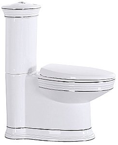 Унитаз напольный CeramaLux LUX CLASSIC 1409 белый/серебро безободковый, с бачком, с крышкой микролифт купить в интернет-магазине Sanbest