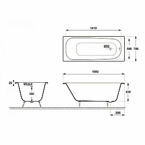 Ванна чугунная Delice Continental Elite DLR230626R 160х70 белая купить в интернет-магазине Sanbest