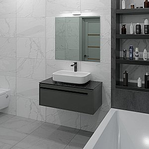 Тумба с раковиной LA FENICE Elba Grigio 90 серая/столешница черная для ванной в интернет-магазине Sanbest