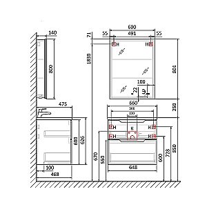 Тумба с раковиной Jorno Slide 65 белая для ванной в интернет-магазине Sanbest