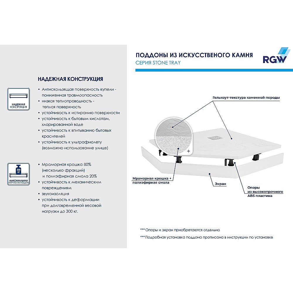 Душевой поддон RGW ST/T-W Stone Tray 16155100-01 100x100 белый купить в интернет-магазине Sanbest
