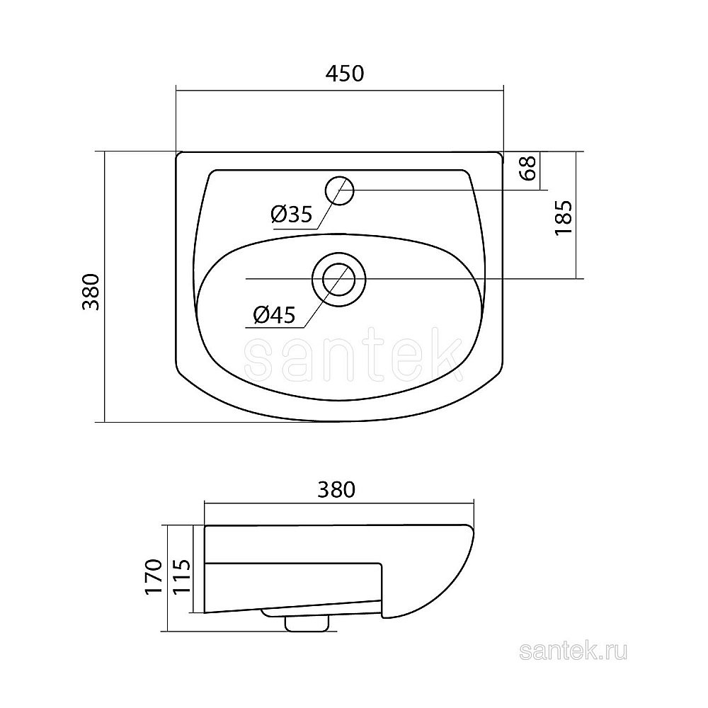 Раковина мебельная Santek Азов 45 1.WH11.2.449 белая купить в интернет-магазине сантехники Sanbest