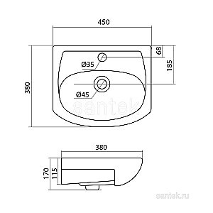 Раковина мебельная Santek Азов 45 1.WH11.2.449 белая купить в интернет-магазине сантехники Sanbest