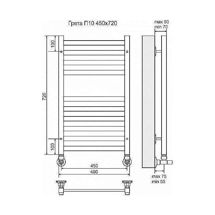 Полотенцесушитель водяной Terminus Грета П10 450x720 купить в интернет-магазине сантехники Sanbest