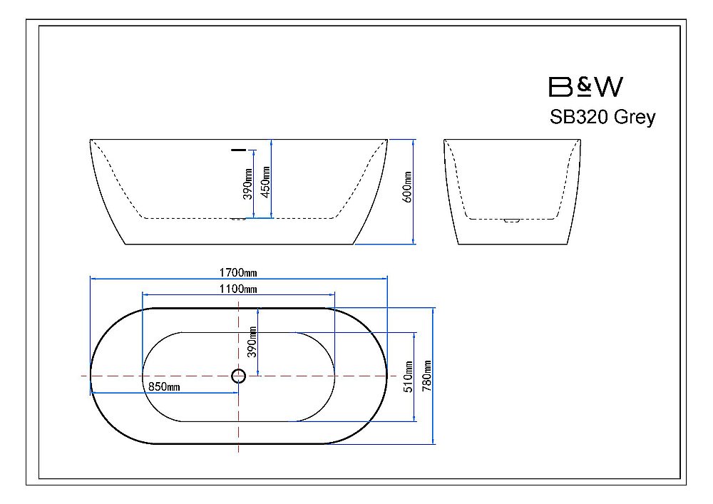Ванна Black&White Swan 170х78 SB320 Grey серая купить в интернет-магазине Sanbest