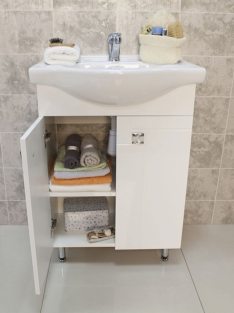 Тумба с раковиной Акватон Фиджи 60 белая глянцевая для ванной в интернет-магазине Sanbest