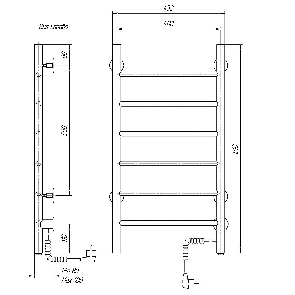 Полотенцесушитель электрический Domoterm Классик DMT 109-6 40x81 EK хром купить в интернет-магазине сантехники Sanbest