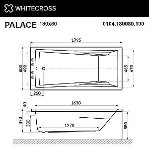Акриловая ванна WhiteCross Palace 180x80 0104.180080.100 белая купить в интернет-магазине Sanbest