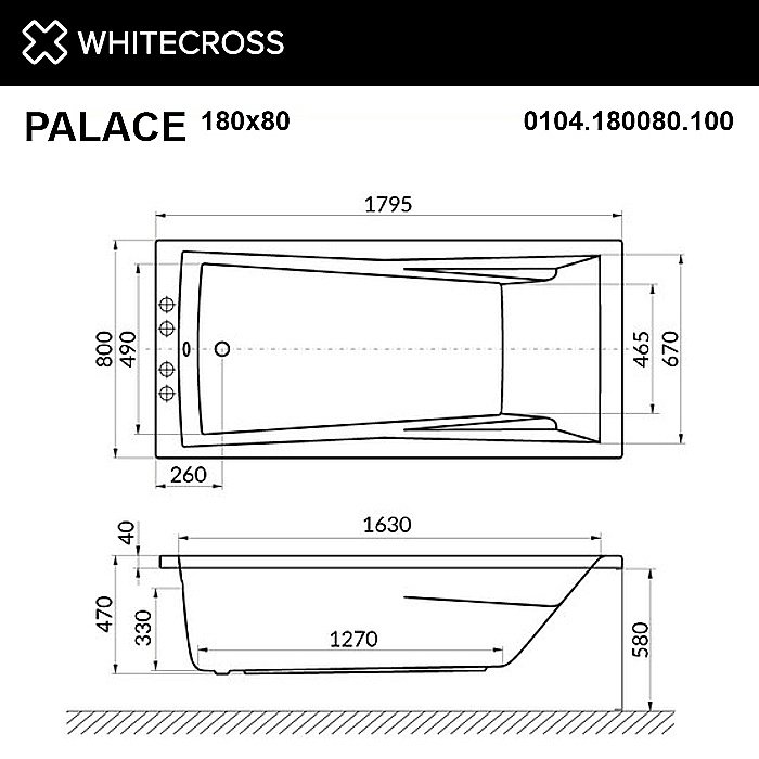 Акриловая ванна WhiteCross Palace 180x80 0104.180080.100 белая купить в интернет-магазине Sanbest