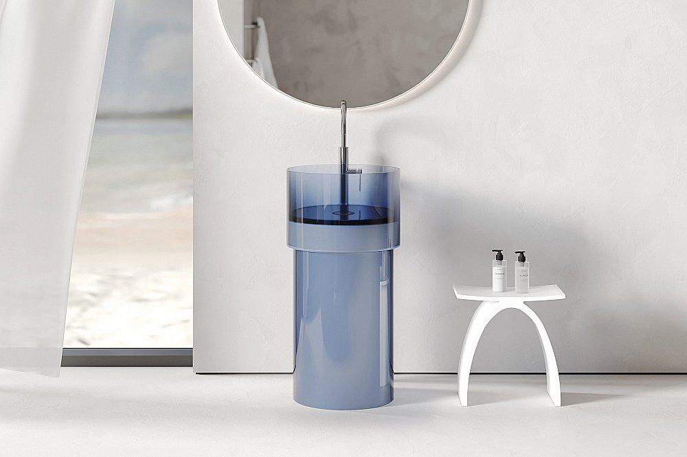 Раковина отдельностоящая прозрачная ABBER Kristall AT2701Saphir синяя купить в интернет-магазине Sanbest