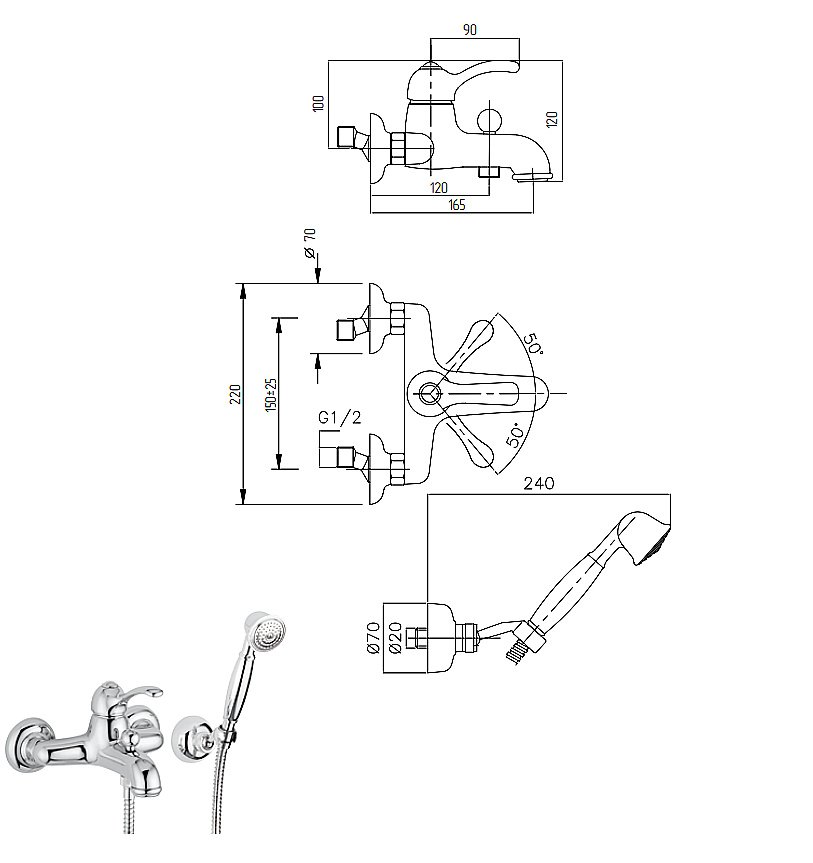 Смеситель для ванны Migliore Lem 25873 хром купить в интернет-магазине сантехники Sanbest