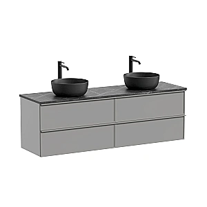 Тумба с раковиной и столешницей Sancos Velta 160 VL80WG+CN6073MB теплый серый матовый/раковина черная матовая для ванной в интернет-магазине Sanbest